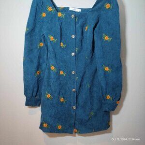 Sizesmall oversized garden‎ corduroy puff sleeve embroidered flowers renaissance